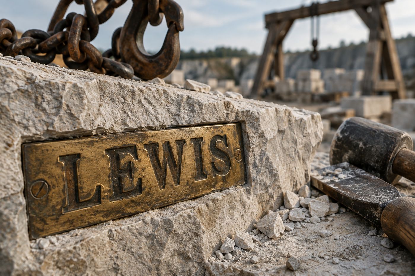 A lewis pin set into a dovetailed socket, the mason's answer to lifting stone without a sling.